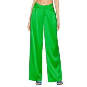 SER.O.YA Bright Green Satin Wide-Leg Pants